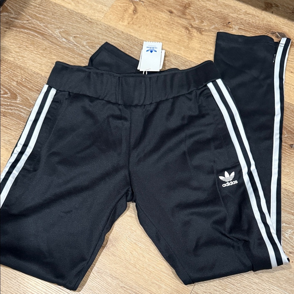 Adidas womens Black Joggers with White Stripes